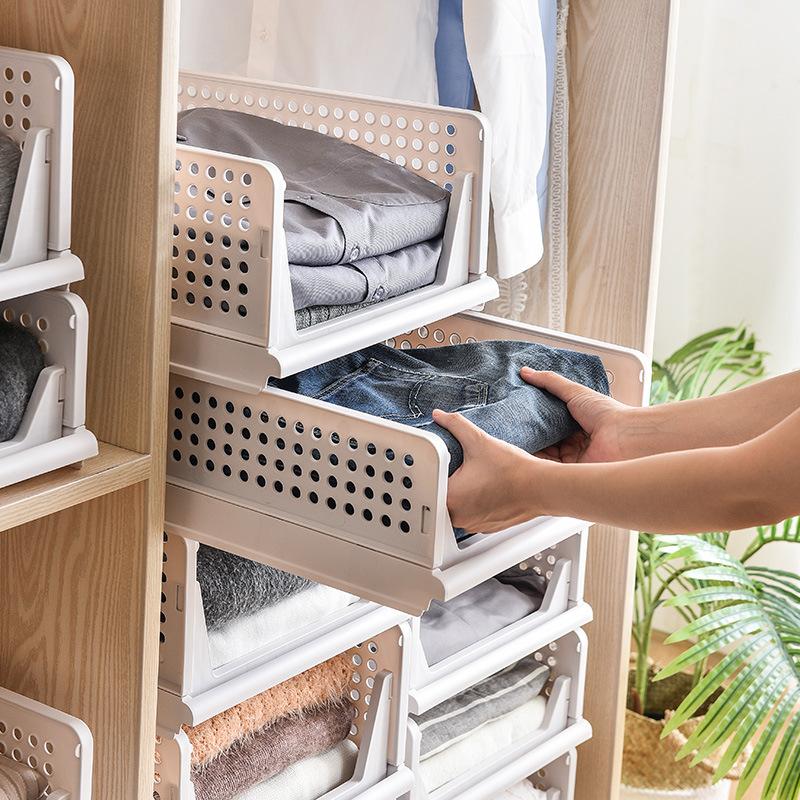 5 Pack Folding Closet Organizers Storage Box, Stackable Plastic Storage Basket, Closet Organizers and Storage Drawer Shelf Stora