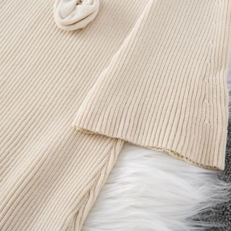 Autumn Winter Women Elegant V-neck 3D Flower Knitted Sweater Long Midi A-line Dresses