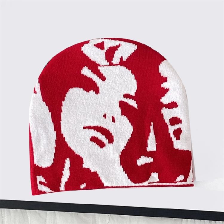 Teen Knitted Beanies Hat Elastic Ear Protector Hat Human Portrait Pattern Hat Adult Winter Cycling Skiing Beanies