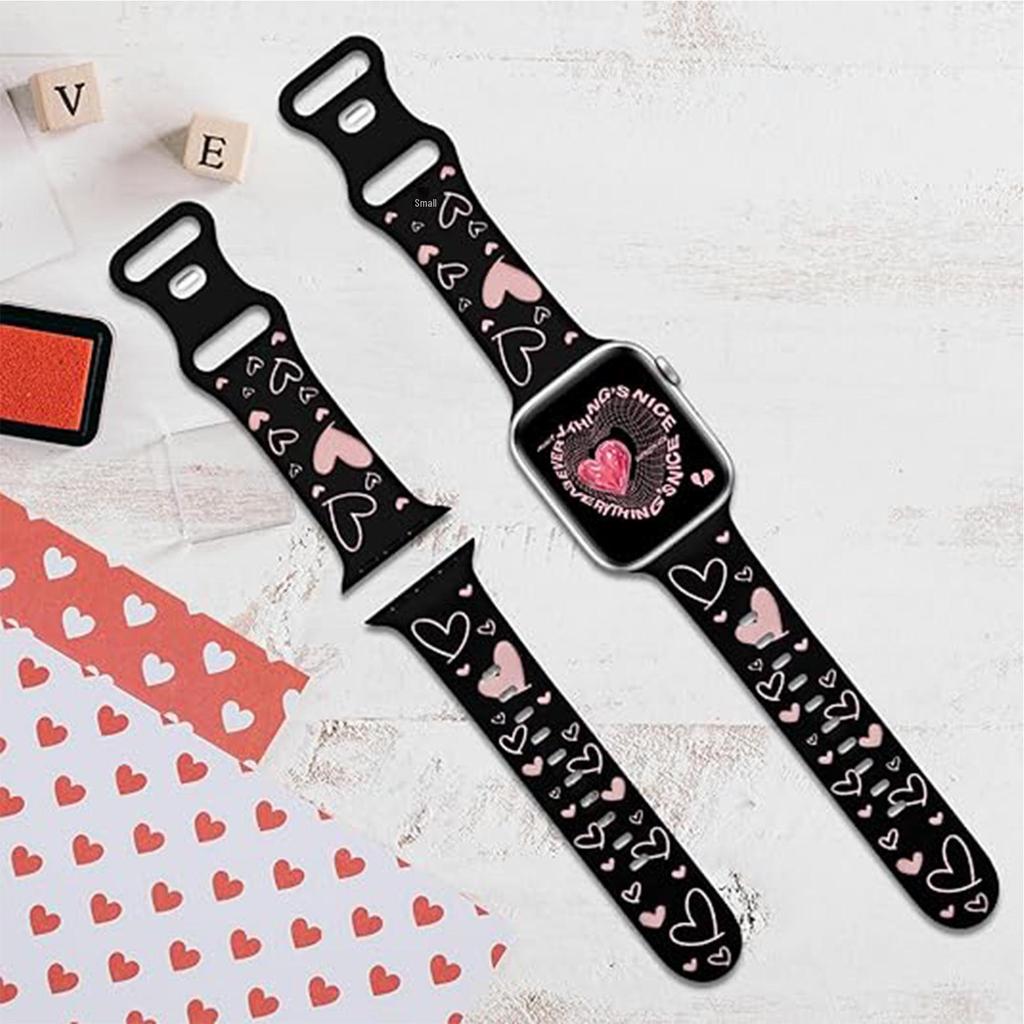 Compatible Silicone Strap for Apple Watch 10/9/8/7, Heart Laser Engraved Design
