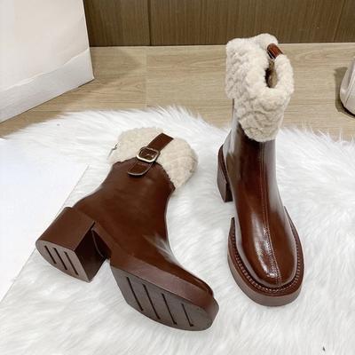 Mode Winterlaarzen voor dames Lakleerlaarzen Zwart Bruin Enkellaarsjes Platformschoenen Goth Punk Warme schoenen Botas