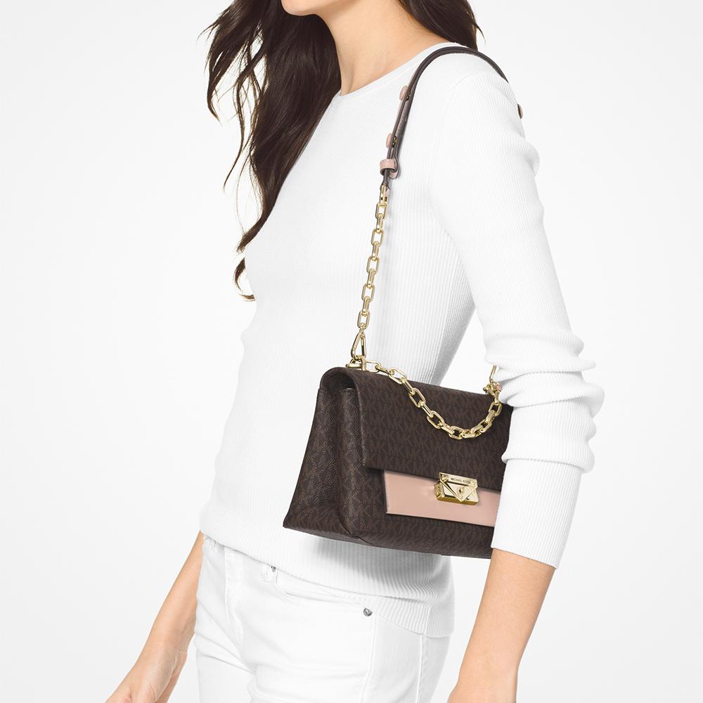 Michael Kors Mk Cece Color Block Chain Flap Crossbody Bag Women Bags Brown Soft-Pink 30T9G0EL2B266