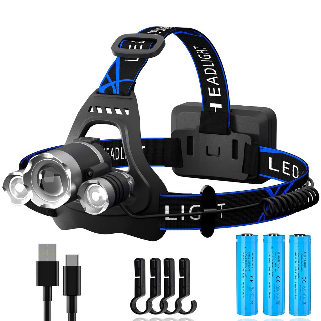 Enhanced LED USB Rechargeable Headlamp with High Most Sensor Zoom 6 Lighting Modes Rear Recognition Outdoor Night Adjustable Beam Battery Level New