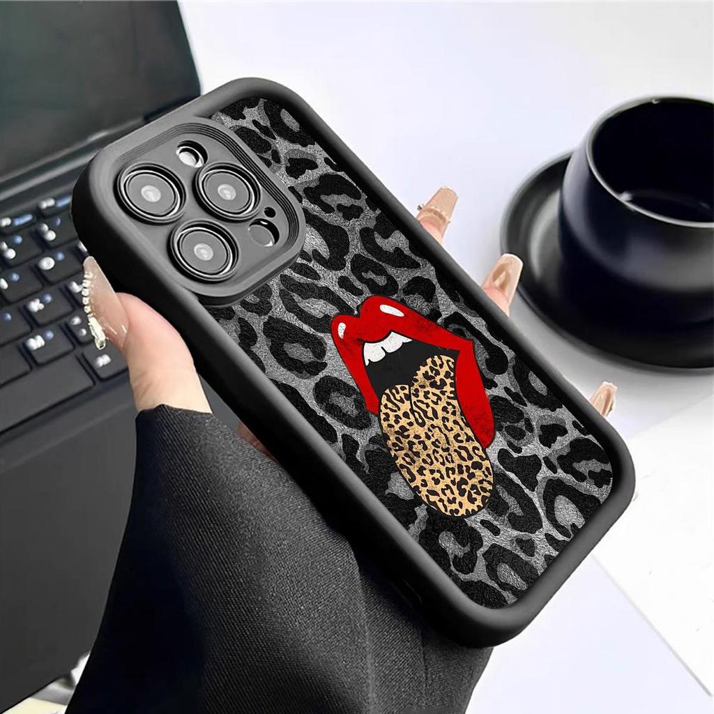 Leopard Print Lipstick iPhone 15/16/17 Case with Black Grooves