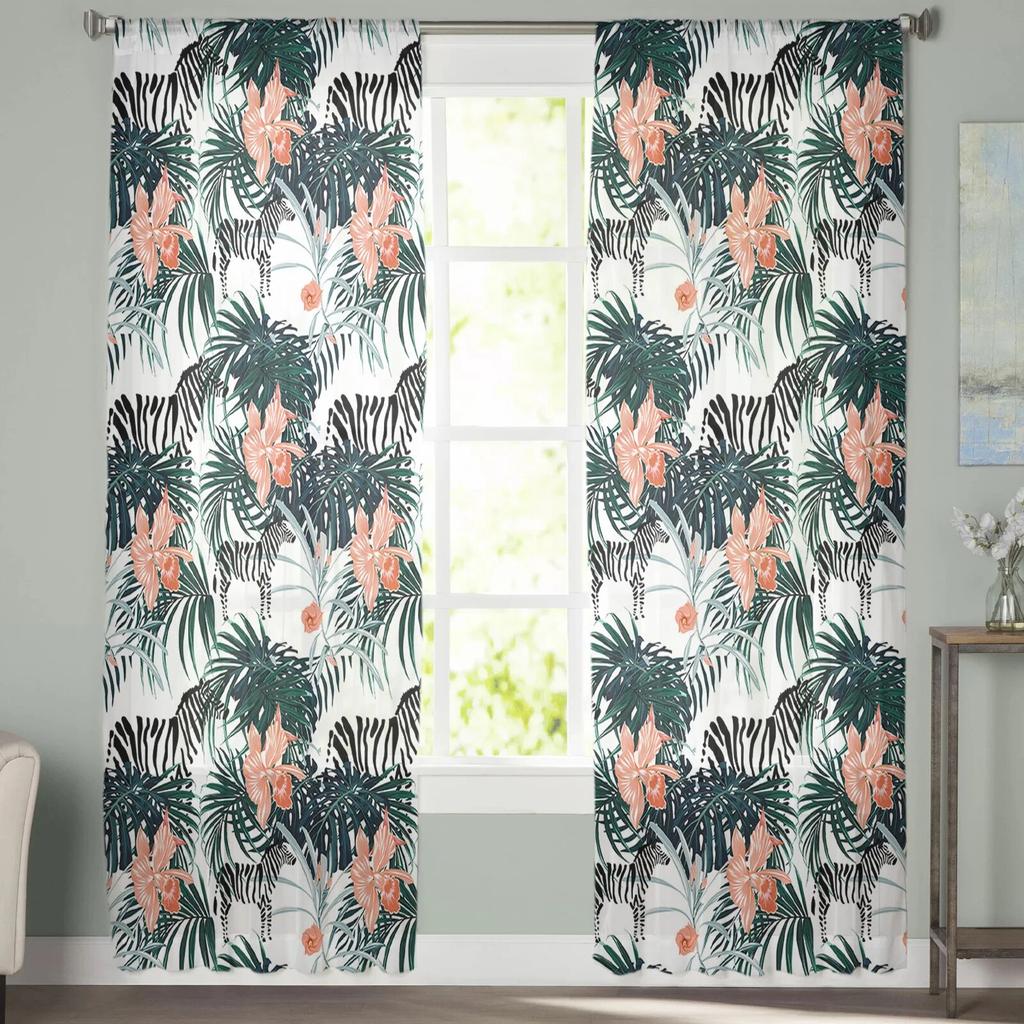 Turtle Plant Flowers Zebra Sheer Curtains For Living Room Bedroom Kids Room Tulle Window Treatment Drapes