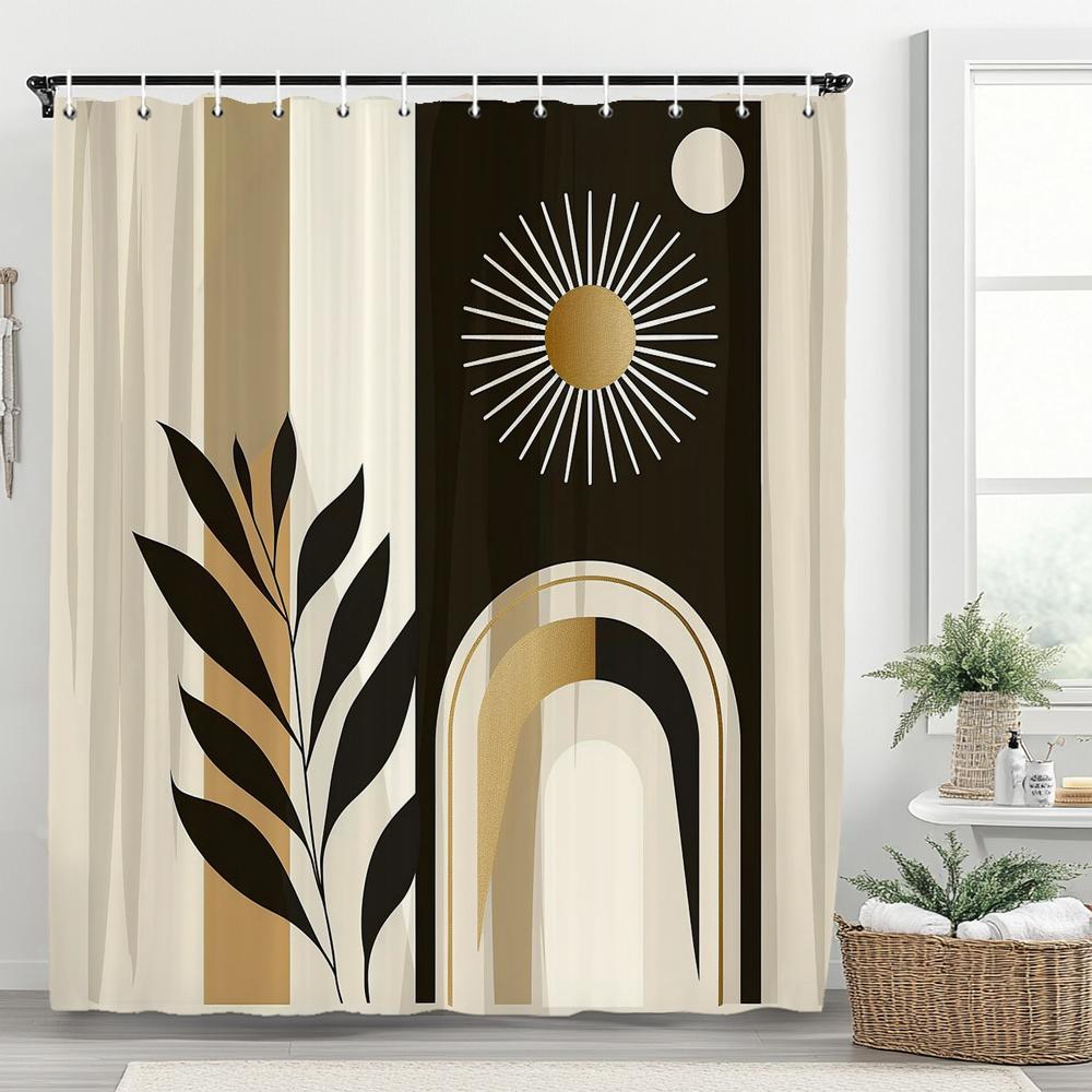 1Pc Abstract Tropical Leaf Printed Waterproof Shower Curtain With 12 Hooks, Bathroom Divider, Bathroom Decor Window Curtain