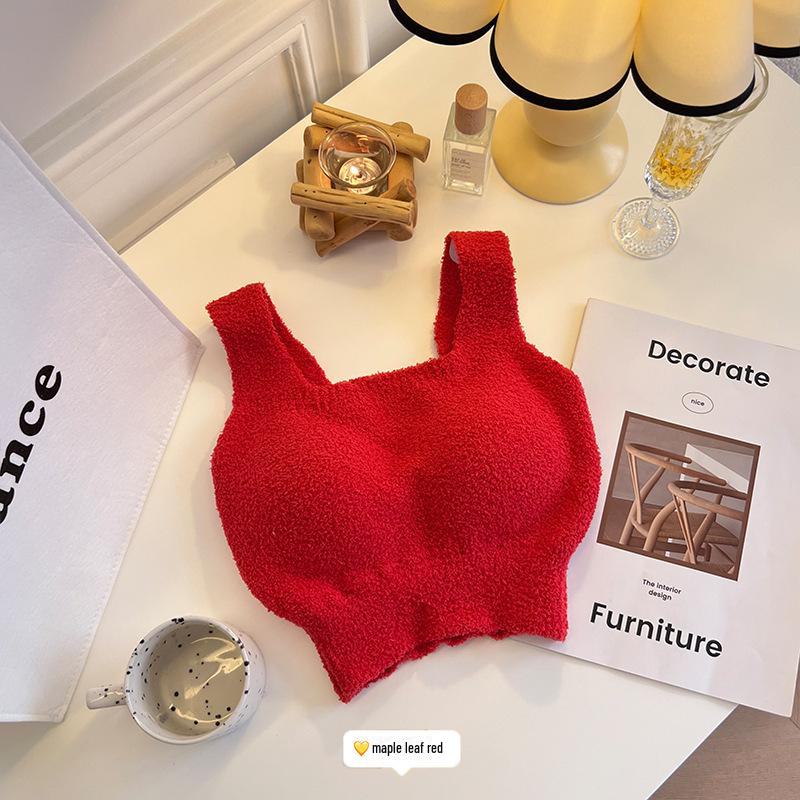 Integrated Lamb Plush Camisole Vest with Chest Pads - Warm Bra-Free Layer for Fall & Winter