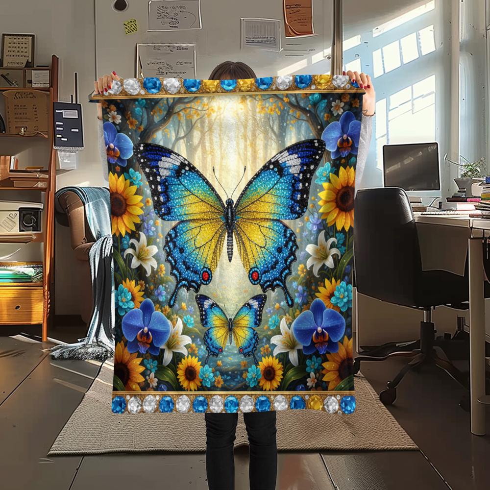 1PC 3D Butterfly Print Flannel Blanket, High quality All Seasons, Home Decor, Warmth and Comfort, Perfect for Christmas Gifts