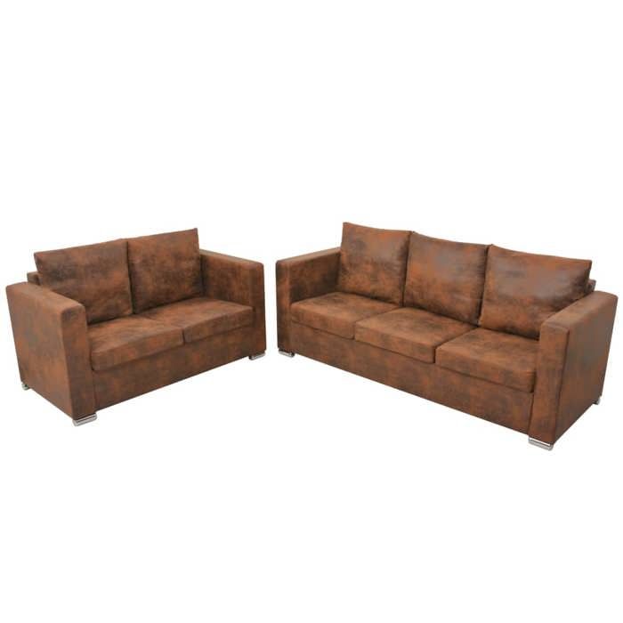 VidaXL Set of Sofas 2 Pcs Living Room Sofa Lounge Sofa Living Room Sofa Home Interior Suede Leather 274885