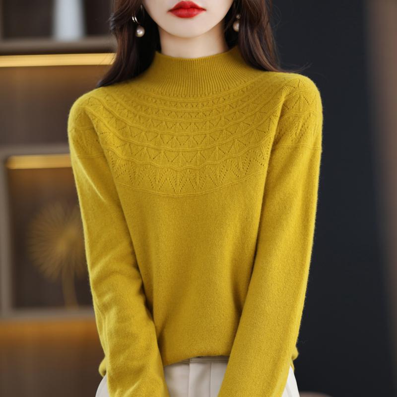 Women's Half Turtleneck Sweater, Qinghe Cashmere, 30% Cashmere 70% Wool, Winter Knitted Pullover Autumn Sweater Cashmere Sweater