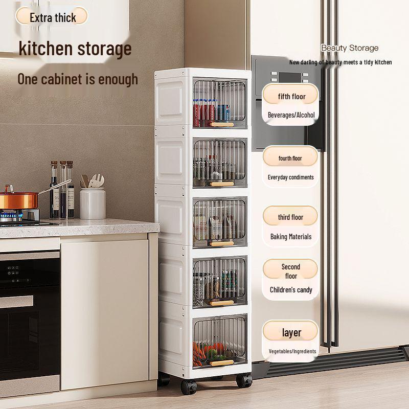 Flip-Up Seam Narrow Storage Cabinet for Kitchen, Bathroom, or Living Room