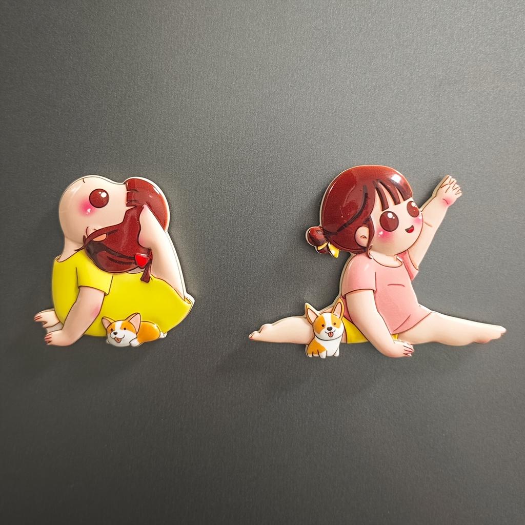 4pcs Set of Japanese Magnetic Fridge Stickers, Featuring a Korean Sporty Self Discipline Girl, Cute Cartoon Designs for Fridge Decoration