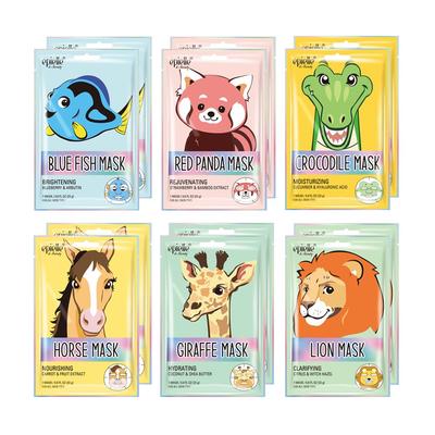 EPIELLE Animal Character Mask Pack 12 Mixed Red Panda/Blue Fish/Lion/Giraffe/Horse/Crocodile