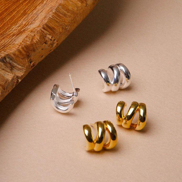 Niche Korean Retro Multi-Circle Metal Stud Earrings - Versatile, Simple, Copper-Plated Gold