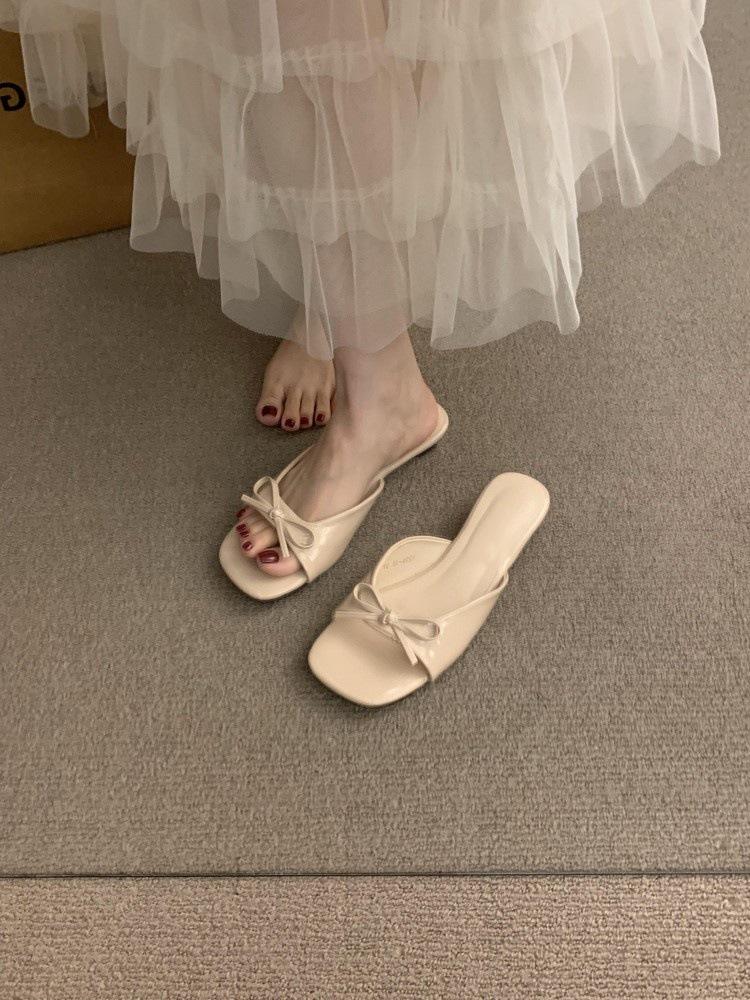 French Bow with Wedge Heel Cool Slippers Women's Summer Wear 2025 New Evening Wind Open-toed Fish Mouth Sandals