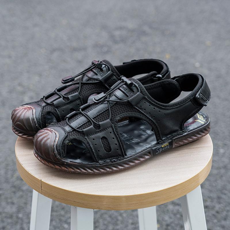 Fashion New Summer Anti-slip Driving Beach Shoes Shoes for Men Fashion Casual Cow Leather Sandals Male Elastic Band Designer Sandals Man