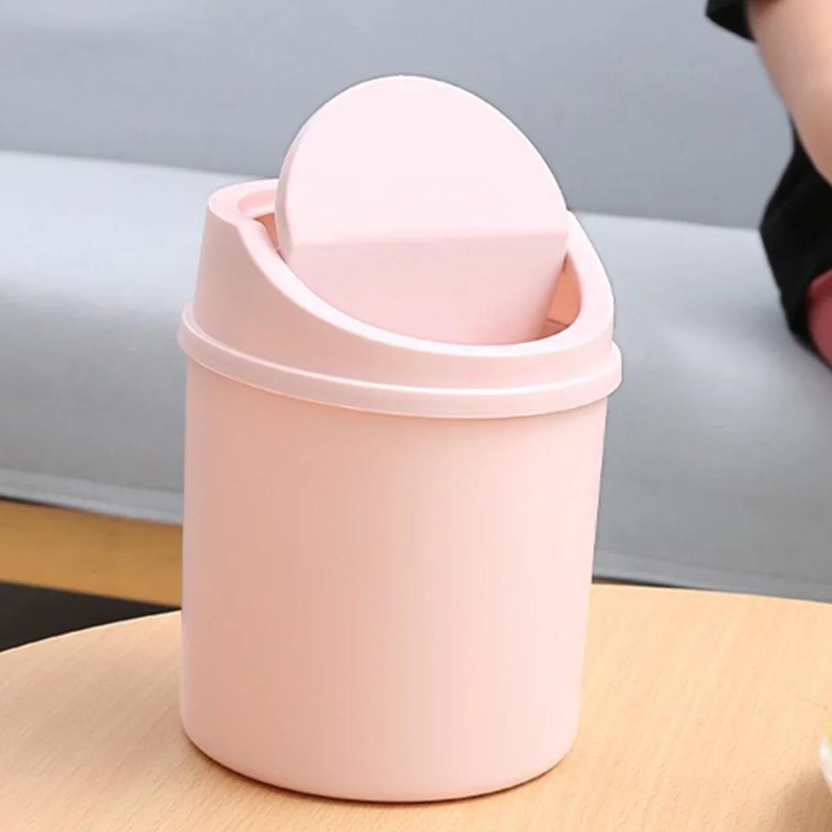 

1pc-Mini Desktop Bin Small Trash Can Tube with Cover Bedroom Trash Can Garbage Can Clean Workspace Storage Box Home Desk розовый