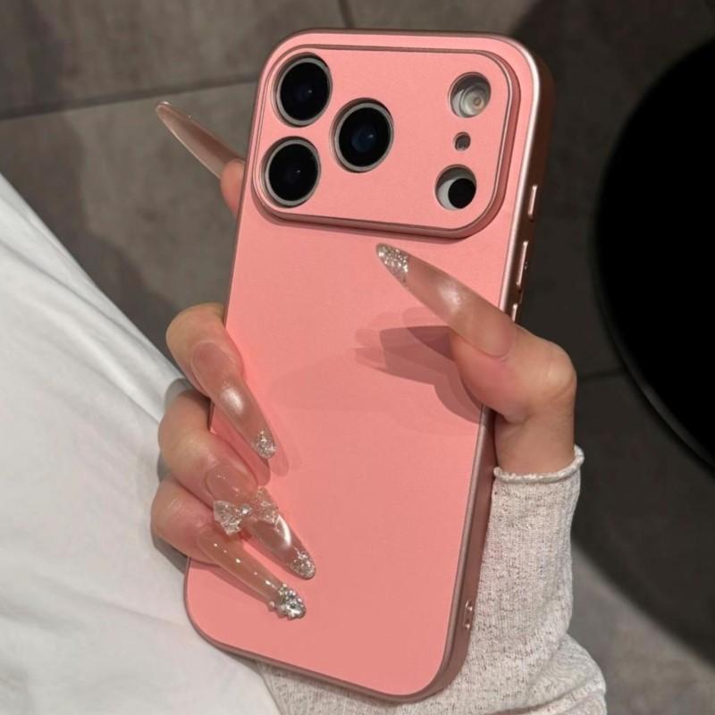 

Luxury PU Leather Matte Plating Case for iPhone Air 17 16 15 14 Plus 11 Pro Max 17pro Plain Simple Shockproof Bumper Cover For iPhone 17 красный
