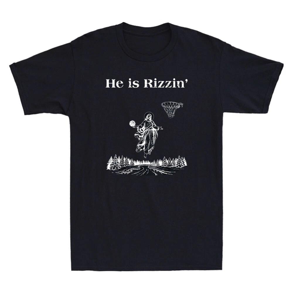 He Is Rizzin Funny Jesus Play Basketball Christian Religious Vintage Men T-Shirt XXXXL