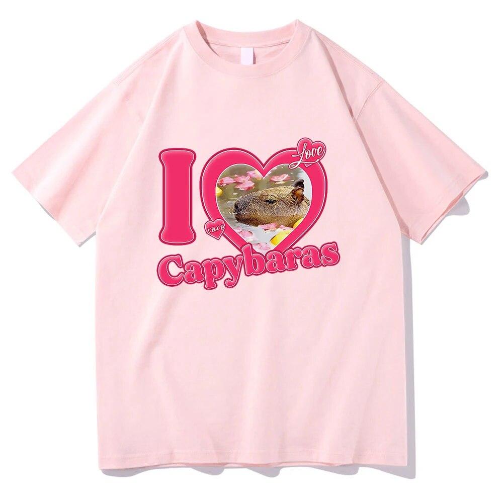 Tričko I Love Capybara Unisex/Women Harajuku Estetické grafické tričko Kawaii Unisex Funny Cartoon Oversize Písková Bavlněná trička Unisex