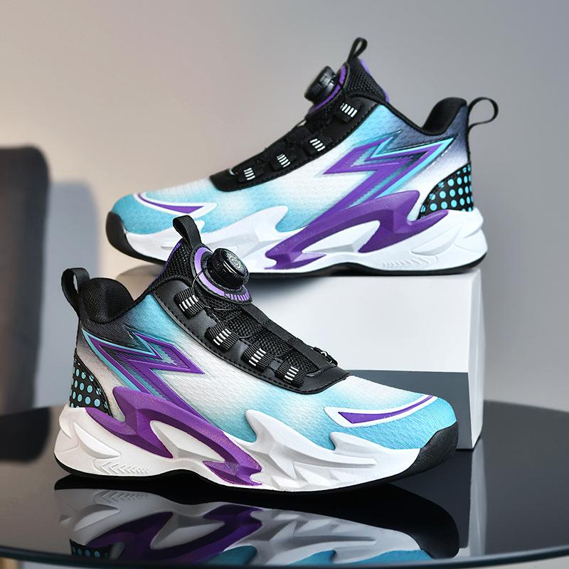 2025 New Boys Sneakers Children's Rotating Button Running Shoes Middle and Older Students Boys and Girls Basketball Shoes