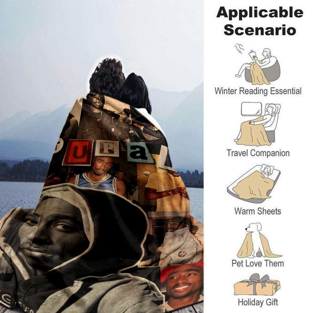 1pc 2PacHip Hop Blanket Soft Lightweight All Season Multi Purpose Throw for Sofa, Bed, Office & Picnics, French Style with Iconic Album Art & Quotes