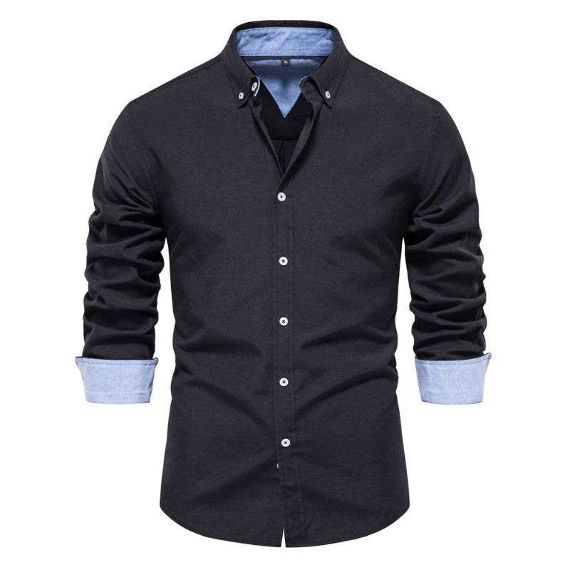 Herre Euro Fit Slim Fit Ensfarget Langermet Fritidsskjorte