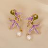 Elegant Drip Oil Earrings Gold Plated Pearl Pendant Earrings  Daily Wear