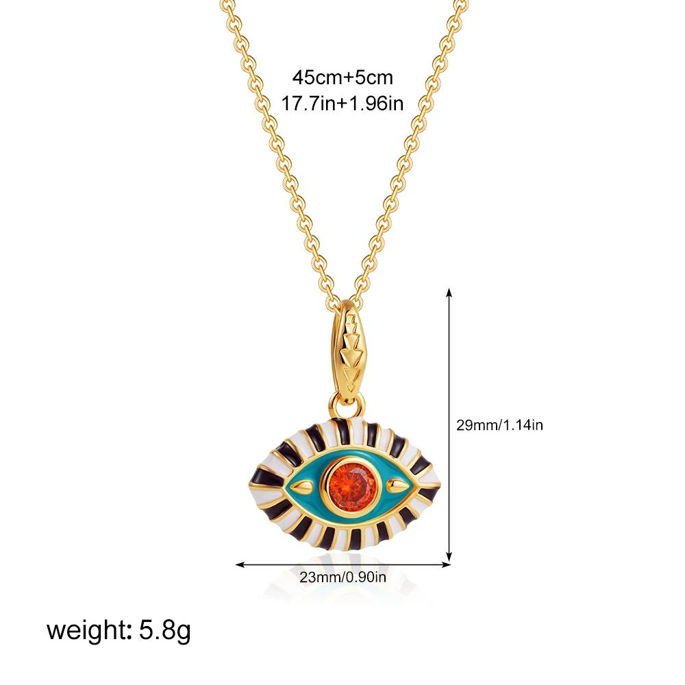 Vintage Multicolor CZ Zircon Enamel Evil Eye Pendant Necklace for Women Fashion Gold Plated Oil Drip Charm Collar Jewelry Gifts