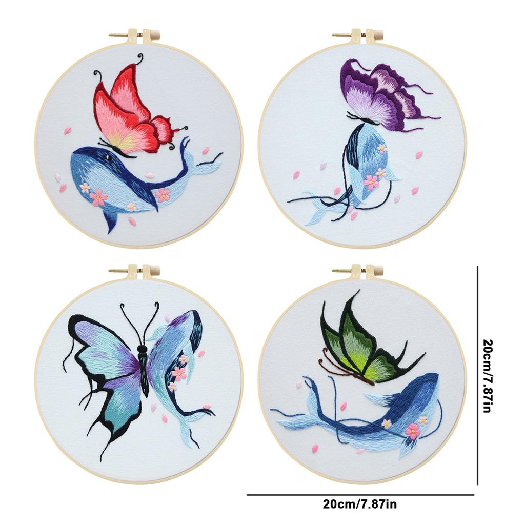 4 Pack Animal DIY Embroidery Kit with Embroidery Hoop Embroidery Starter Kit for Beginners Adults Hand Craft Lover Gift