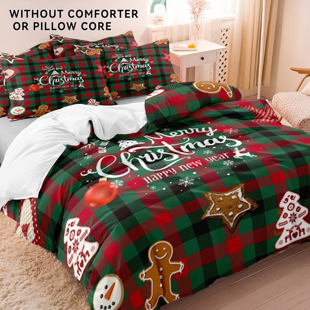 

3pcs Bedding Set Marry Christmas Print Cozy Duvet Cover Set King Queen Twin Single Size New Year Christmas Gift Bedroom Decor EU Single 135x200cm
