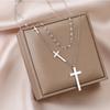 Simple Trendy Smooth Surface Metal Stainless Steel Cross Pendant Double Layer Necklace for Women Collar Chain Jewelry Accessory
