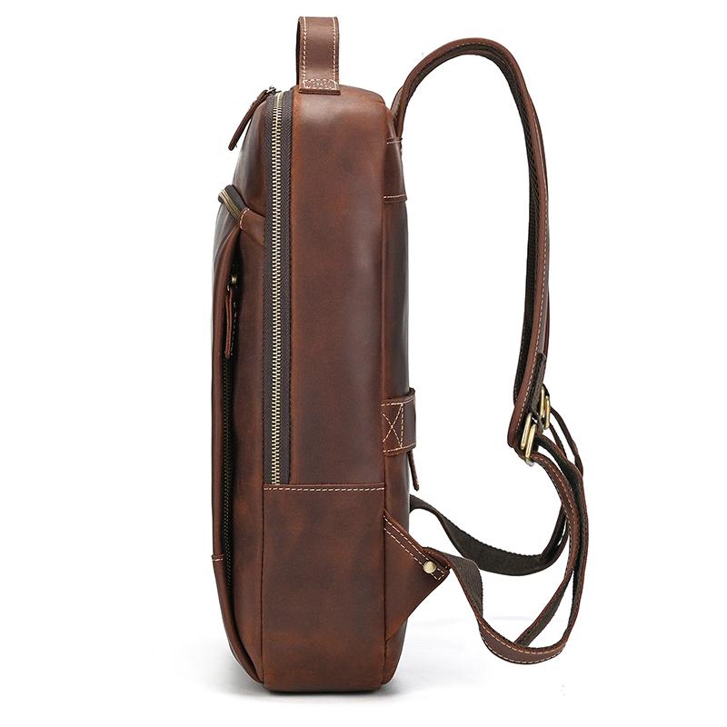 Vintage Men's Crazy Horse Leather Backpack Genuine Large Retro Rucksack Classic Travel Bag with Laptop Compartment