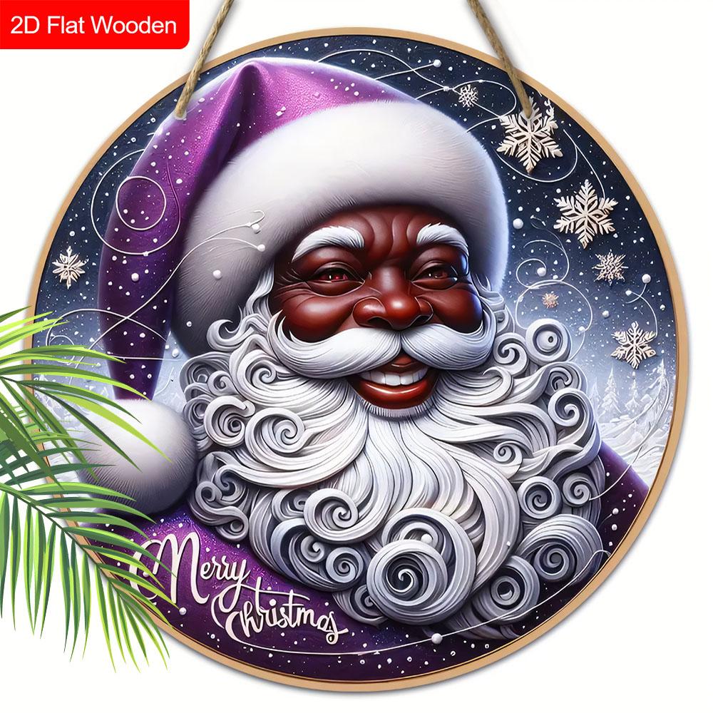 

Деревянная рождественская табличка с узором черного Санта-Клауса - Круглая табличка Navidad для входной двери, настенный декор - Идеальное рождественское украшение 20cm/7.87in фиолетовый