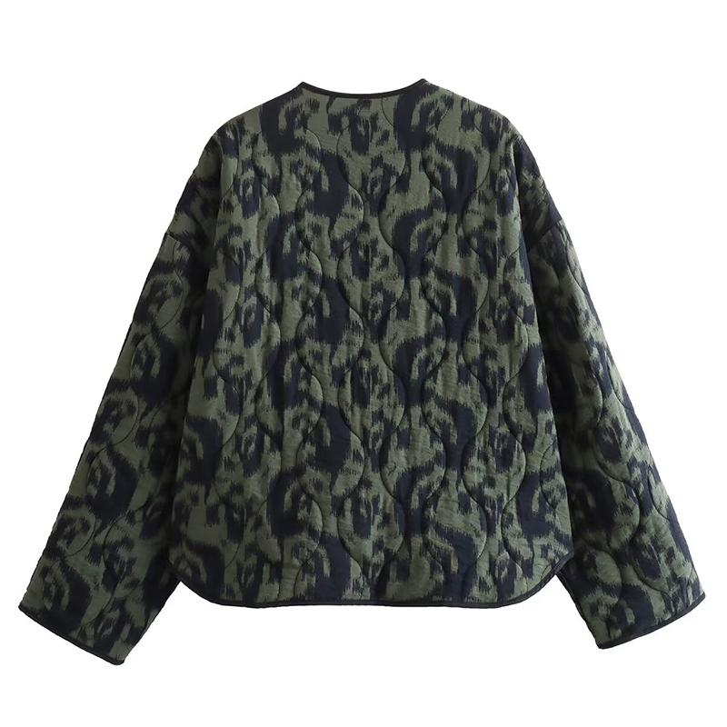 Women Fashion with Pockets Printed Single Breasted Jackets Vintage O-Neck Long Sleeves Female Chic Lady Outfits