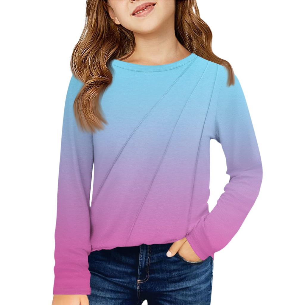 Girls' Long Sleeve Tee - Pleated Round Neck Casual Top
