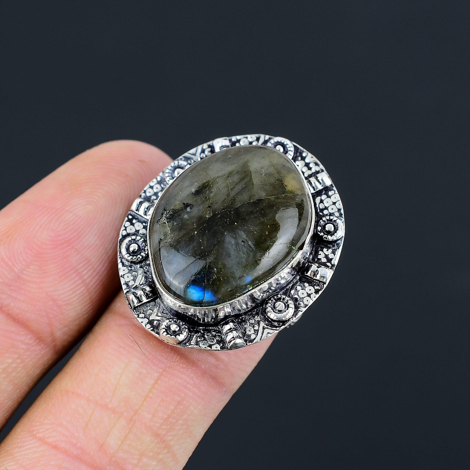 Sterling Silver Marquise Labradorite Stone Handcrafted Statement New Ring US 7 7