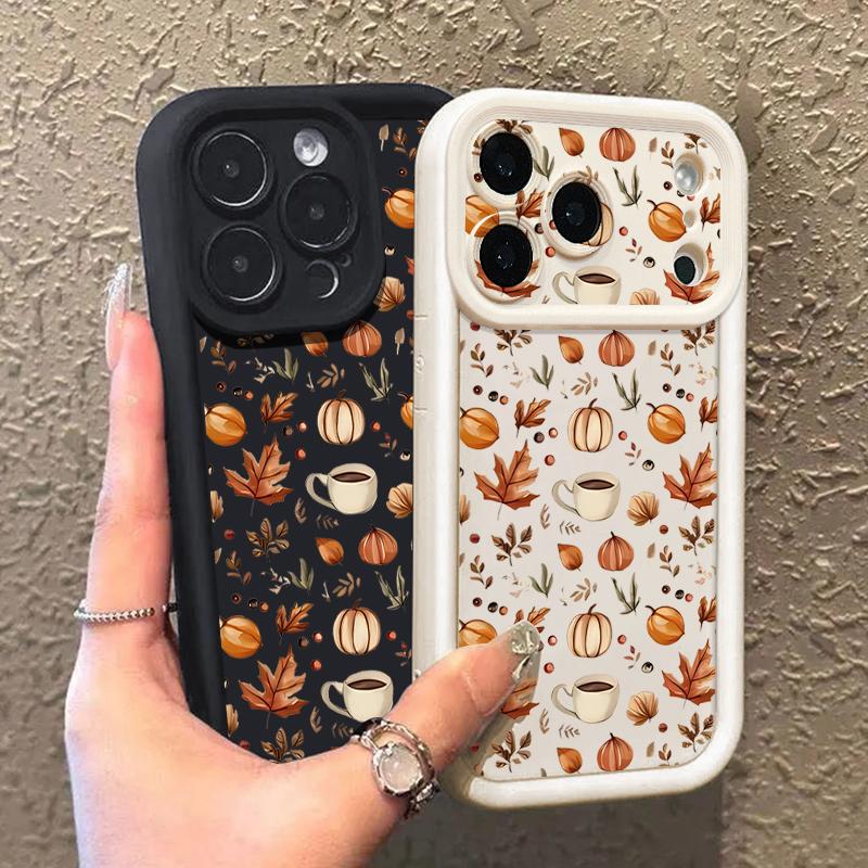 Coffee Pumpkin Pattern TPU Phone Case For iPhone Air 16e 17 16 15 14 Pro Max 13 12 Pro 15 16 Plus Shockproof Soft Silicone Cover