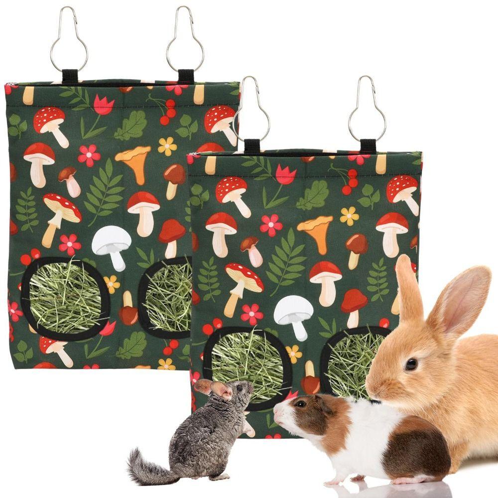 Dual Opening Rabbit Hay Feeder Bag Hanging Easy Clean Hanging Hay Feeder Chew-Proof Hay Management Hay Storage Dispenser Hamster