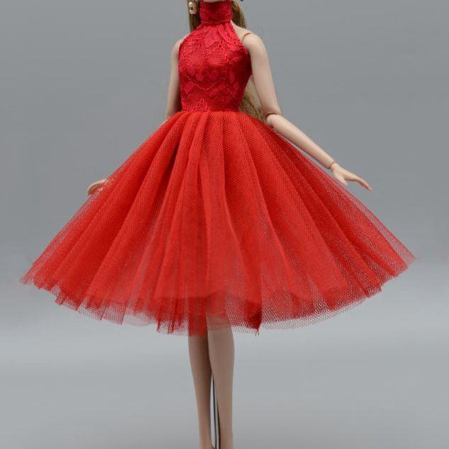 

Красное балетное платье с высоким воротом для куклы Барби, одежда 1/6, аксессуары для кукол, танцевальная одежда, 4-слойная юбка, праздничное платье, игрушка красный