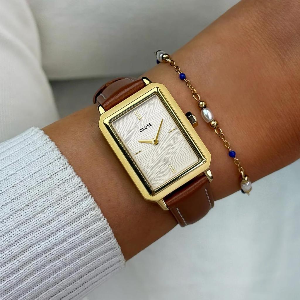 Cluse Watch Fluette Sand Texture Nut Shell Leather Gold CW11515 Rectangular Face [CLUSE] Women's [Fluette]
