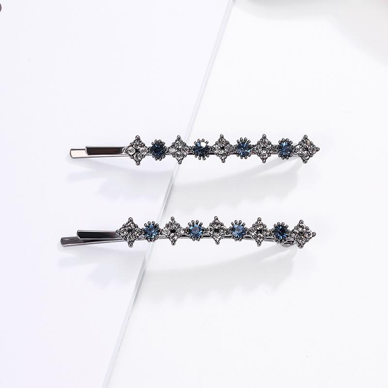 CHIMERA 2 Rhinestone Hair Clips, Bangs Clip, Barrette, Top Clip, Grey-blue