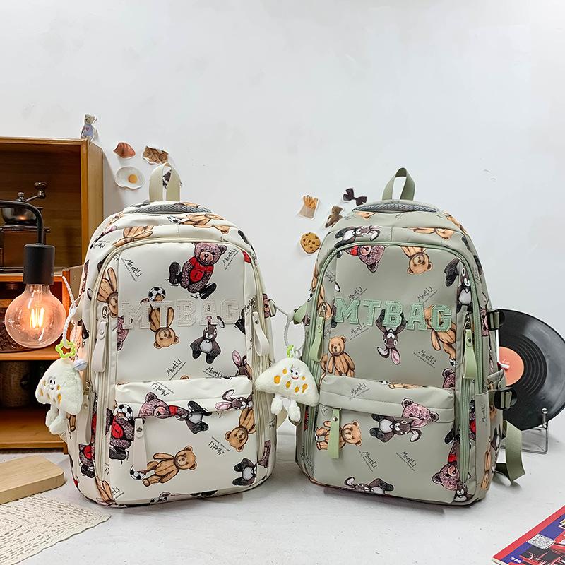 Schoolbag Large Capacity Multi-compartment Leisure Travel Fashion Backpack New Simple Contrasting Color Cute Bear Student Backpack