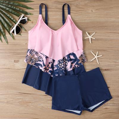 Women's Fashion Two Pieces  Swimsuit Padded Backless Swimdress  Swimwear Set Large Size Printed Tankini Bathing Suit