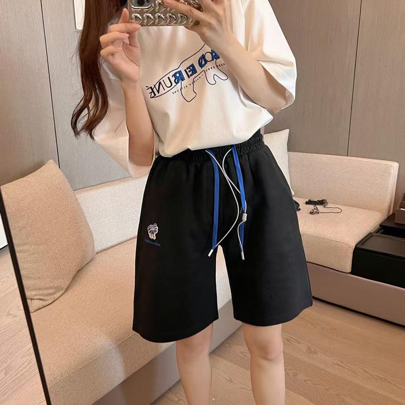 

Unisex Fox Embroidered High-Waisted Casual Shorts - Summer Wide-Leg Design Large чёрный