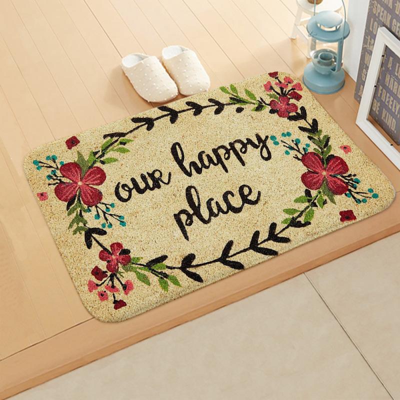 Fleece Door Mat Letter Printed Doormat Anti-slip Entrance Floor Mats for Bedroom Bathroom Carpet Rug