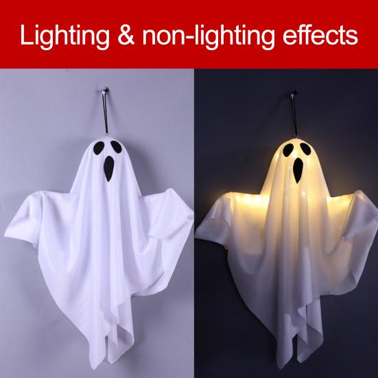 3 ks Halloweenských závěsných duchů 19,6" LED svítících venkovních létajících bílých duchů pro dekoraci předzahrádky, terasy, trávníku, zahrady, párty