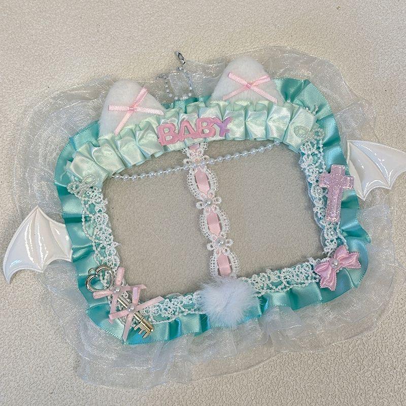 

double card holder itabag accessories y2k accessories ita bag decoration cat ear lace ins idol photo display cute core protecter небо синє кольору