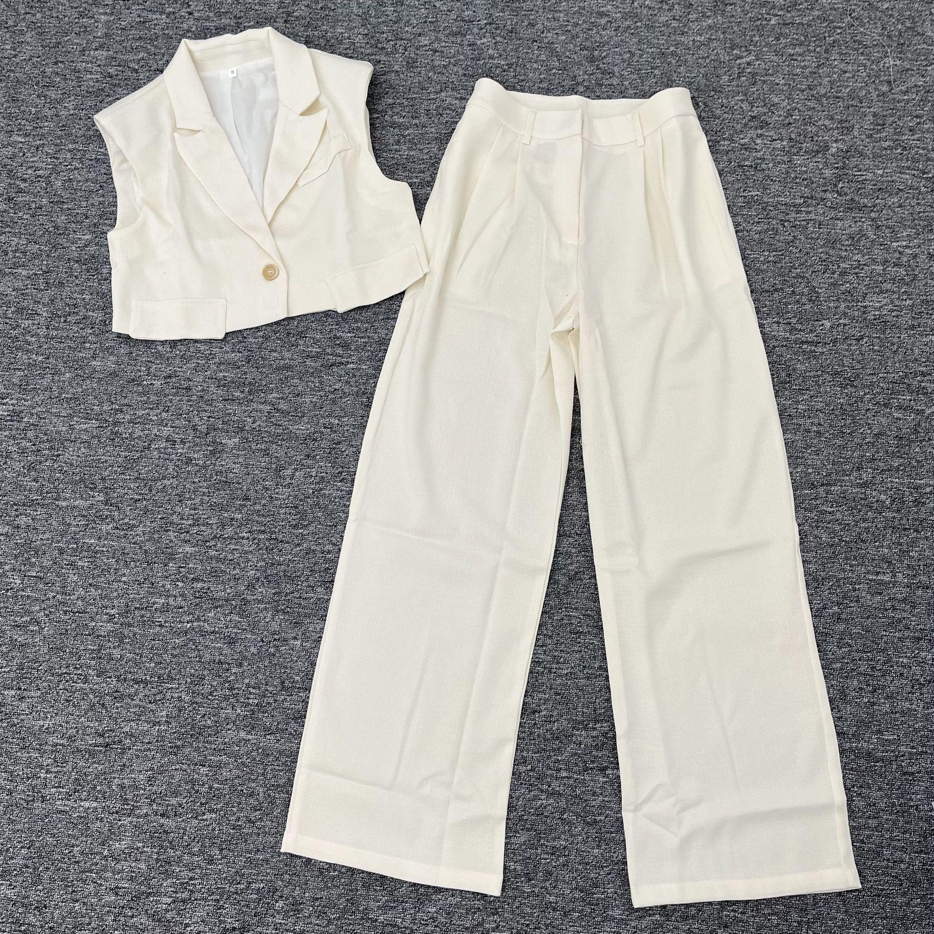 

2024 Fall/Winter Women s Slimming Flap Vest & Pleated Wide-Leg Pants Set Small
