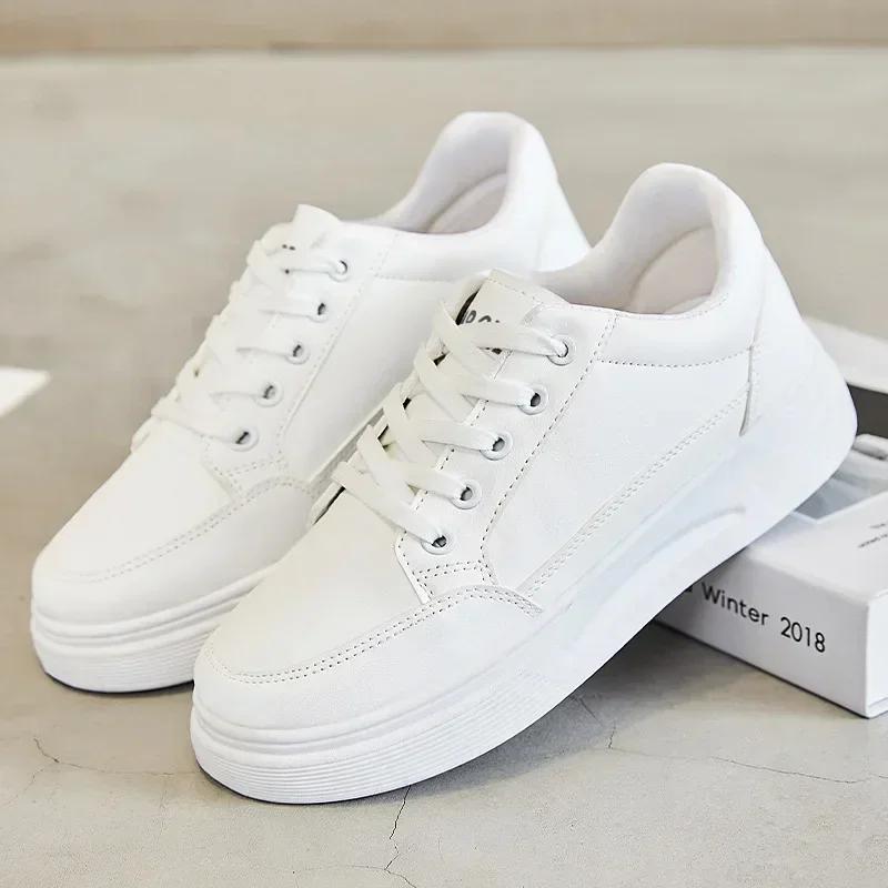 White Shoes Women's Spring New Women's Tennis Shoesstudent Round Toe High Heels Women's Shoes Sports and Casual Shoes